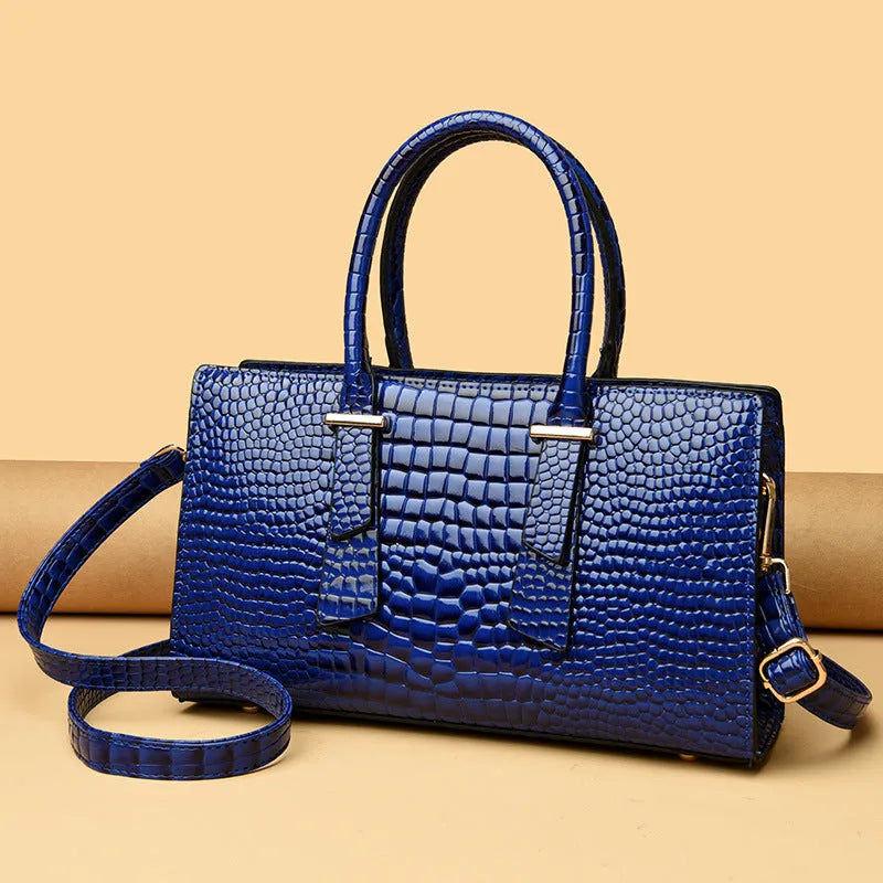 Women's retro crocodile pattern PU shoulder messenger bag in khaki colour