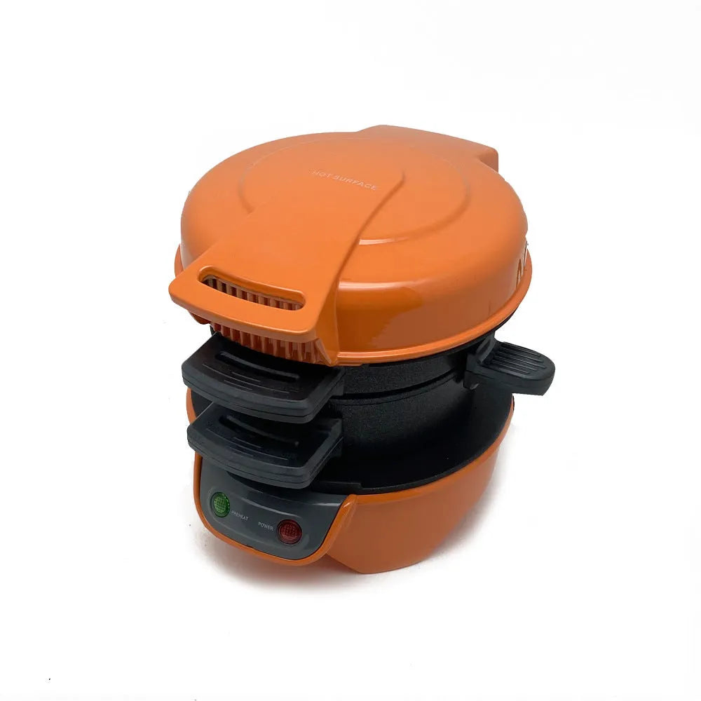 Household breakfast sandwich maker machine with egg cooker ring in bright red colour