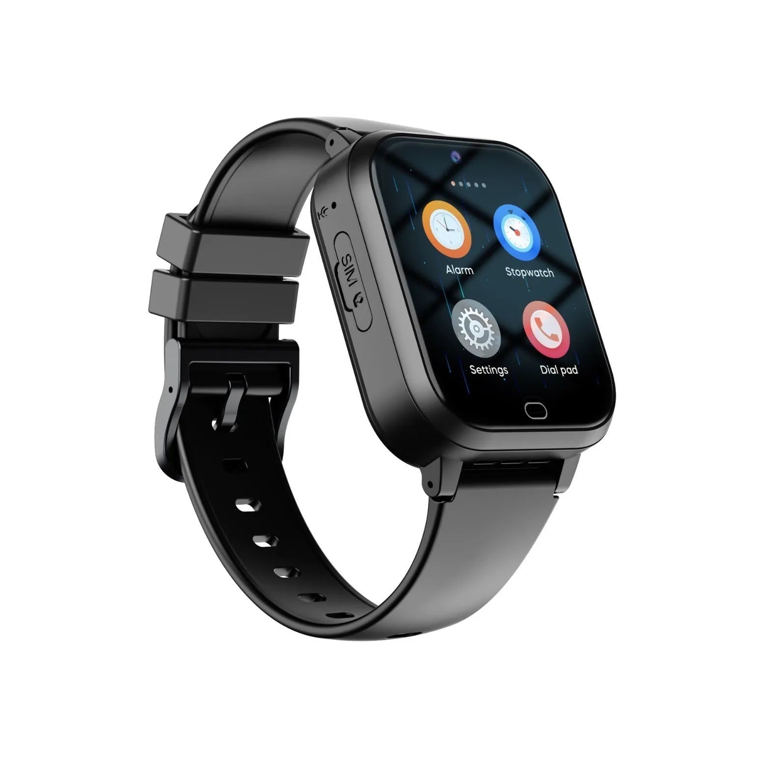 Child's smartwatch with colour touch screen on a wrist strap, showing video call interface