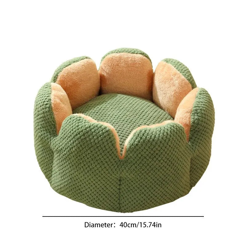 Cactus petal shape pet bed in plush material with sheltered design and non-slip base