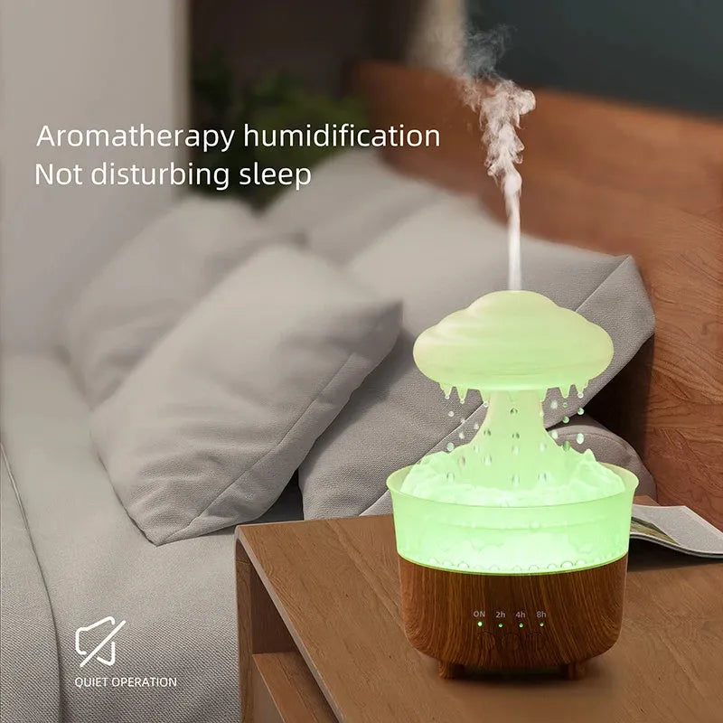 Wood grain cloud humidifier with LED lights emitting mist and water drops