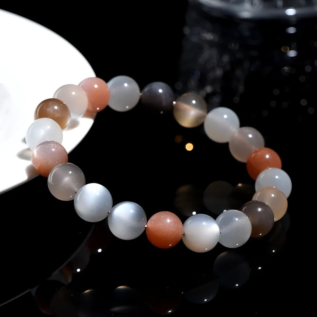 Natural colourful moon light moonstone bracelet with 8mm beads in a single circle.