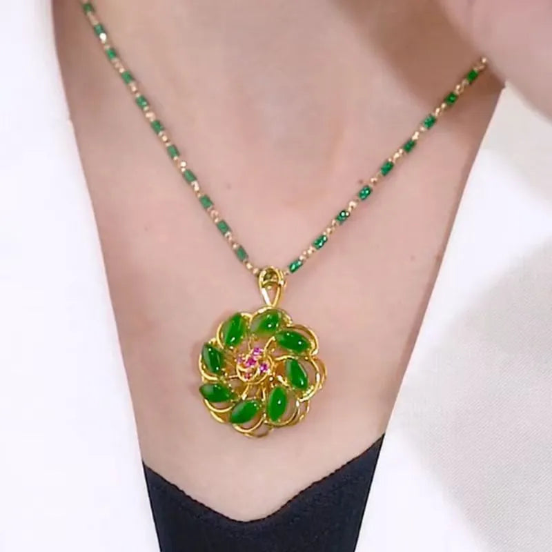 Lucky flower pendant necklace heart shape electroplated metal adjustable 41-50cm chain unisex fashion OL style