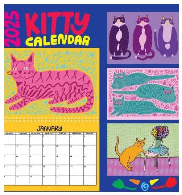 A3 Cat Calendar Wall Planner showing colourful monthly illustrations with hanging cord.
