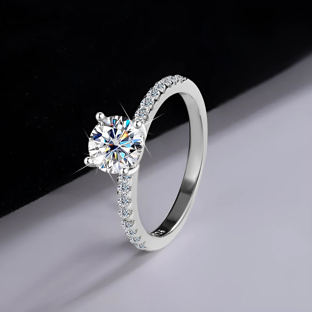 S925 silver ring with 14mm star-shaped moissanite in four-claw setting