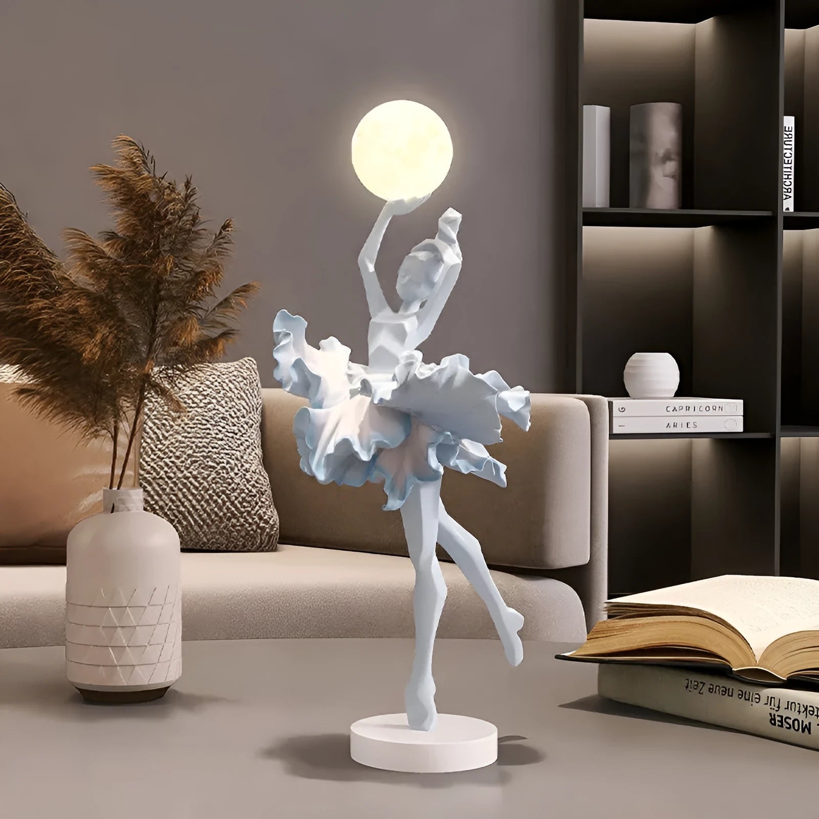 Modern resin USB night light ornament in black gold, white, pink, or light blue.