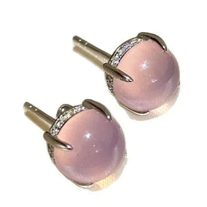 Chinese style chalcedony stud earrings with four-claw copper settings in three colour options