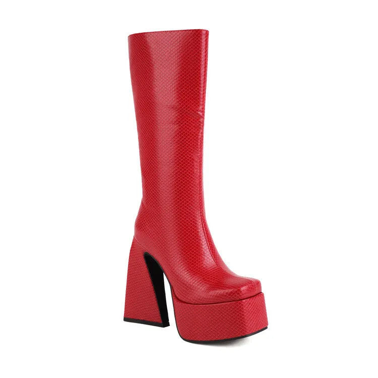 Women's high boots in artificial PU leather available in black, red, blue and white colours