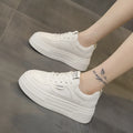 Black low-top platform thick sole casual shoes with two-layer cowhide upper, round toe, and front lace-up closure