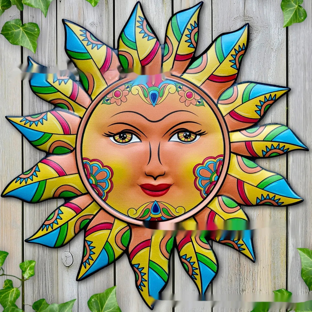 Iron sun face wall hanging ornament with ornate ray detailing