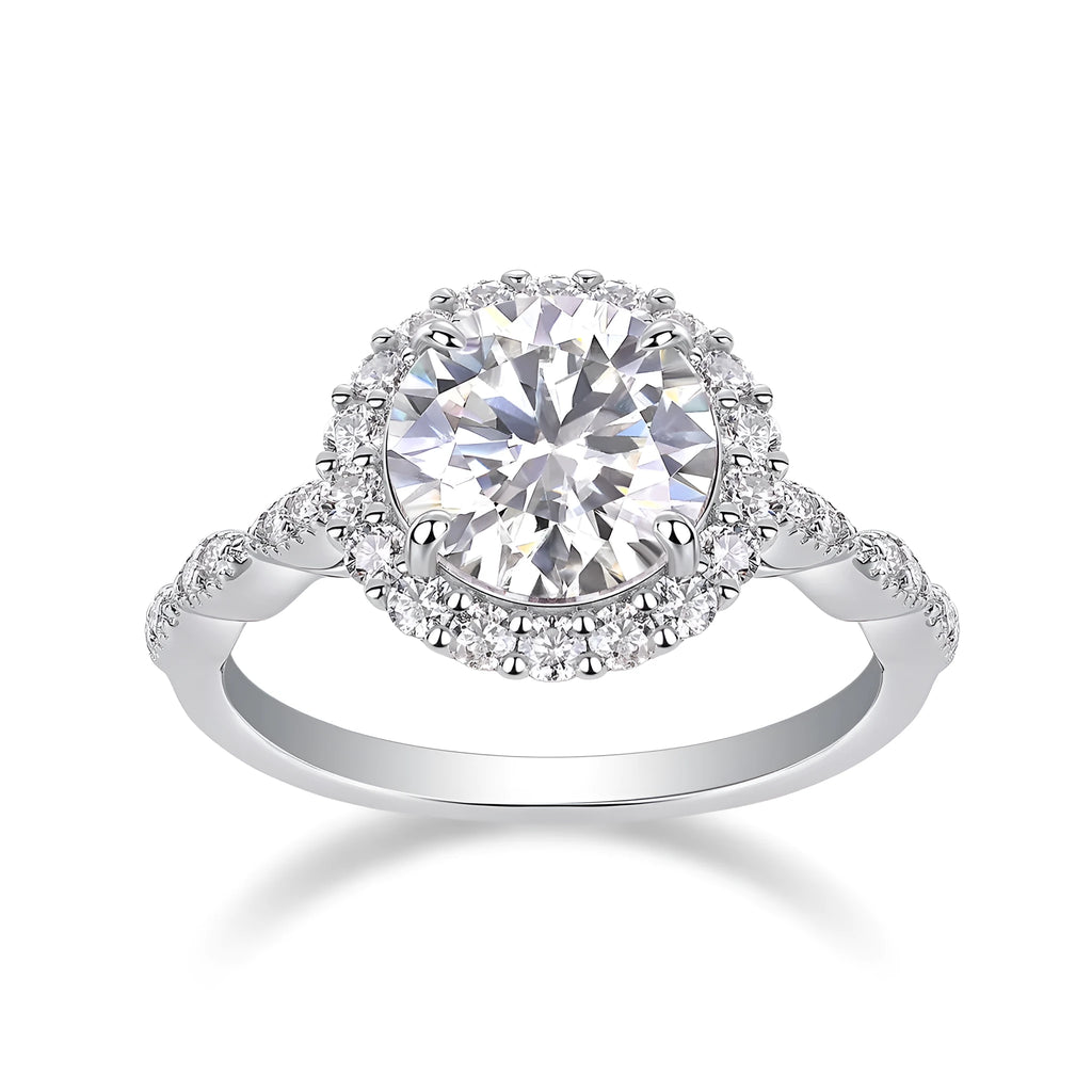 3 carat moissanite wedding ring set on S925 silver with platinum plating and GRA certificate