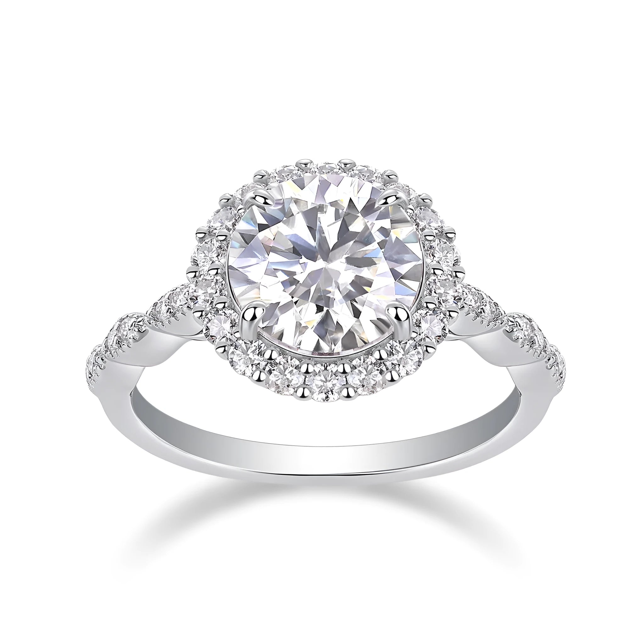 3 carat moissanite wedding ring set on S925 silver with platinum plating and GRA certificate