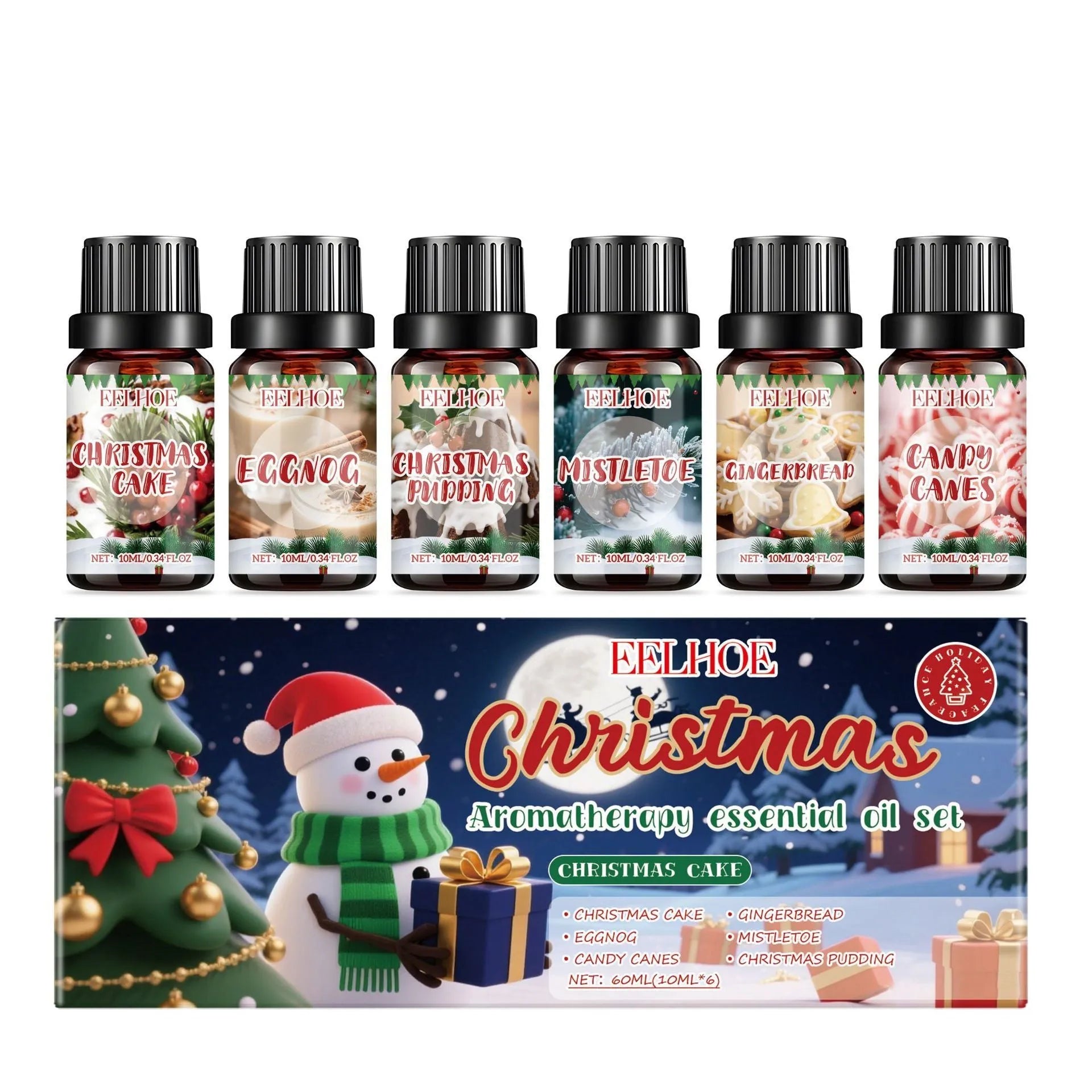 Christmas aromatherapy oil suit showing six 60ml bottles for home fragrance diffusion