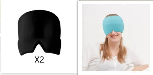 Black elastic gel cold compress eye mask for headache relief with measurements