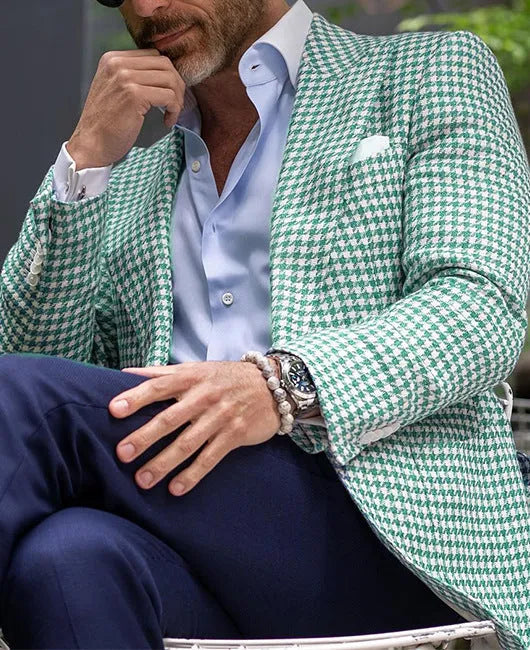 Men's slim fit two-button suit jacket with top-stitched pockets in a black colour option.