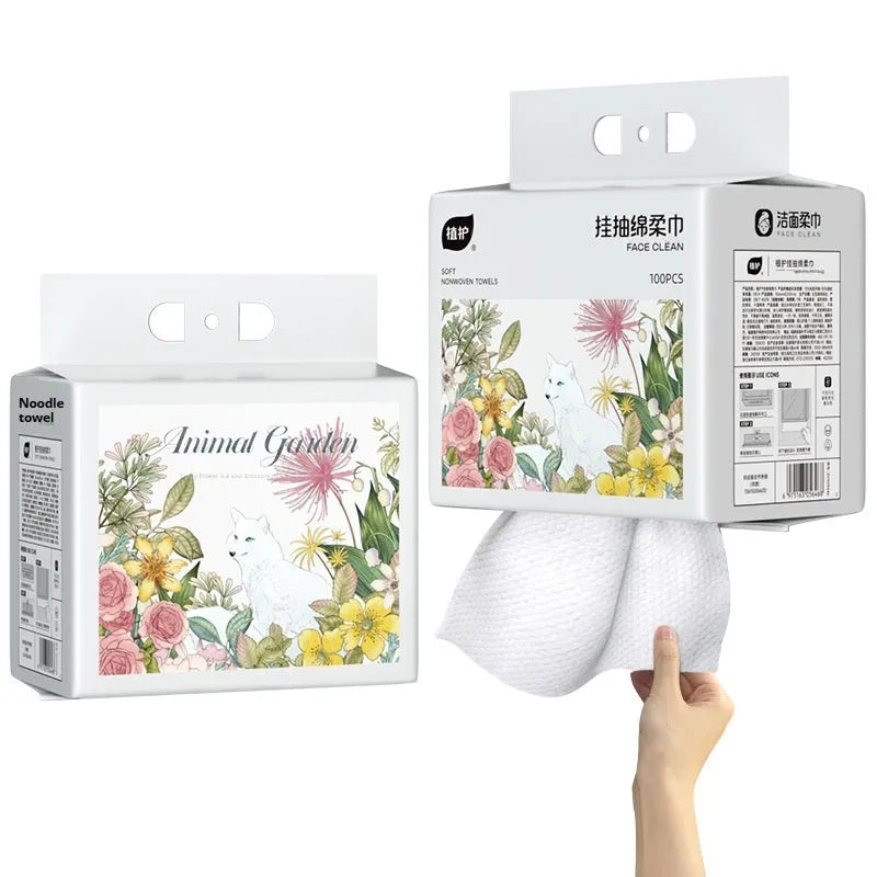 Disposable face cloth roll with hanging design and 100 sheets