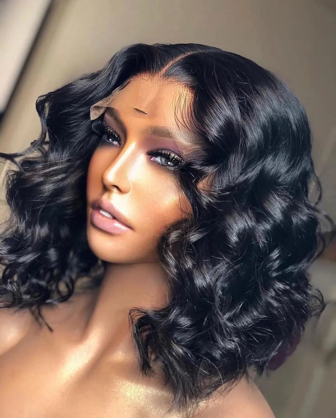 Women's long curly high temperature wire wig machine made with long bangs, shown in 26 inch length