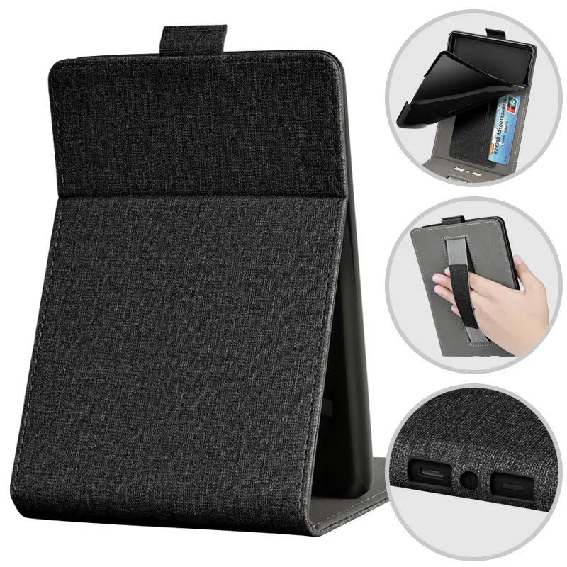 Painted leather-look TPU protective case for a 6-inch ereader, shown in a bracket-compatible business style.