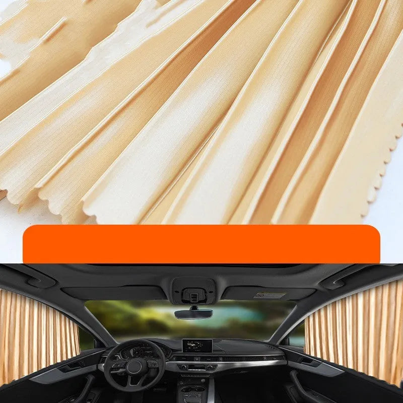 Auto retractable car sun curtain in thick opaque cloth with roller shutter suspension