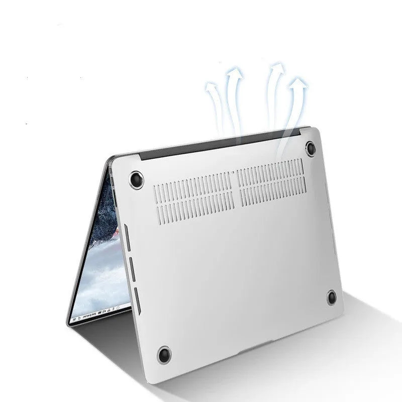 Transparent and black PC hard shell protective case for Apple MacBook Pro laptop.