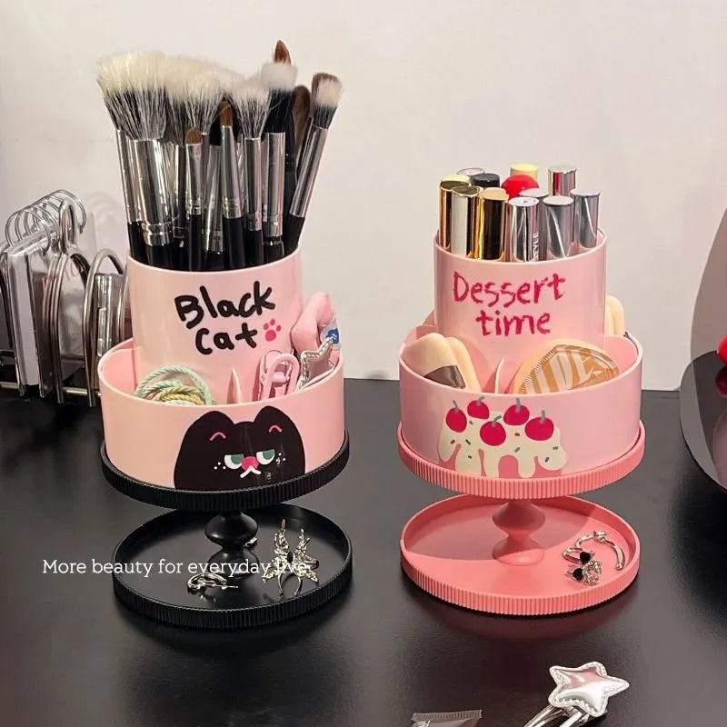 Rotating cosmetic brush storage barrel in beige colour with 18L capacity and internal organiser rack.