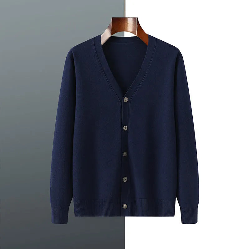Men's Andy velvet loose cardigan coat in V-neck design with long sleeves showing colour options