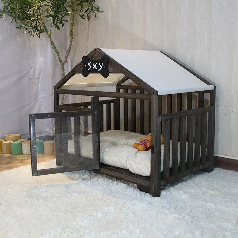 Wooden pet house for cats and small dogs in white finish, removable and washable