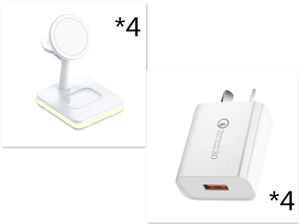 3-in-1 wireless charger magnetic bracket charging smartphone, watch, and earbuds on a desk