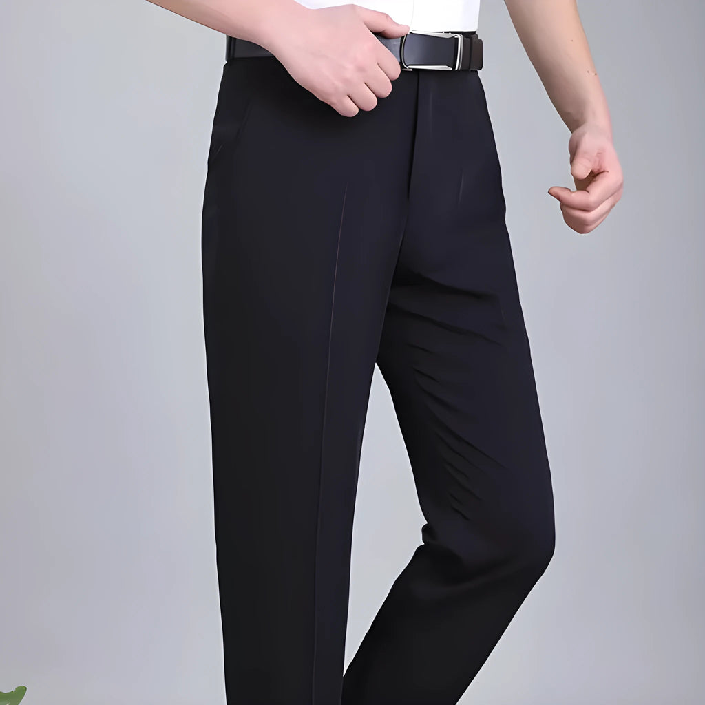 Men's straight-leg business trousers with high waist in mulberry silk blend fabric