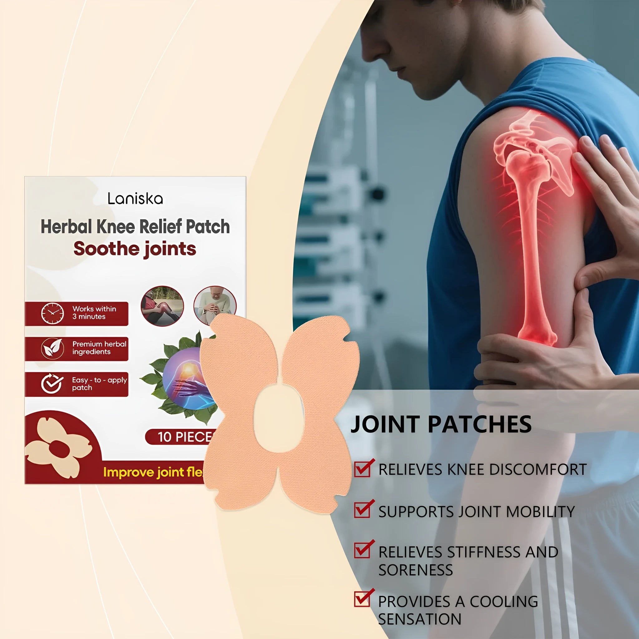 Pack of ten herbal moxa leaf and menthol joint nourishing adhesive patches in a box.