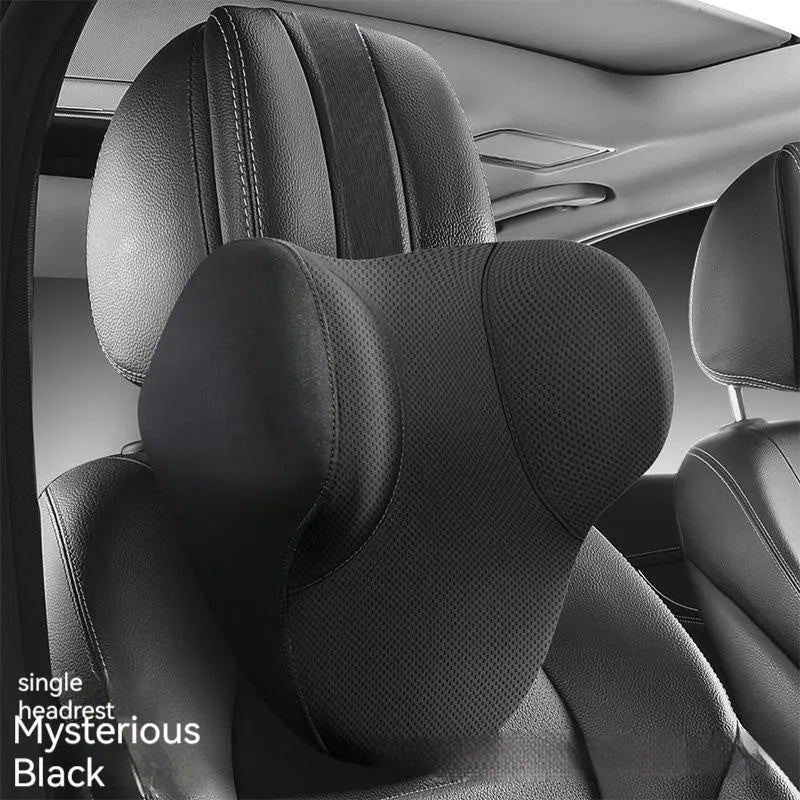 Memory foam car lumbar support pillow and matching headrest cover in knitted fabric