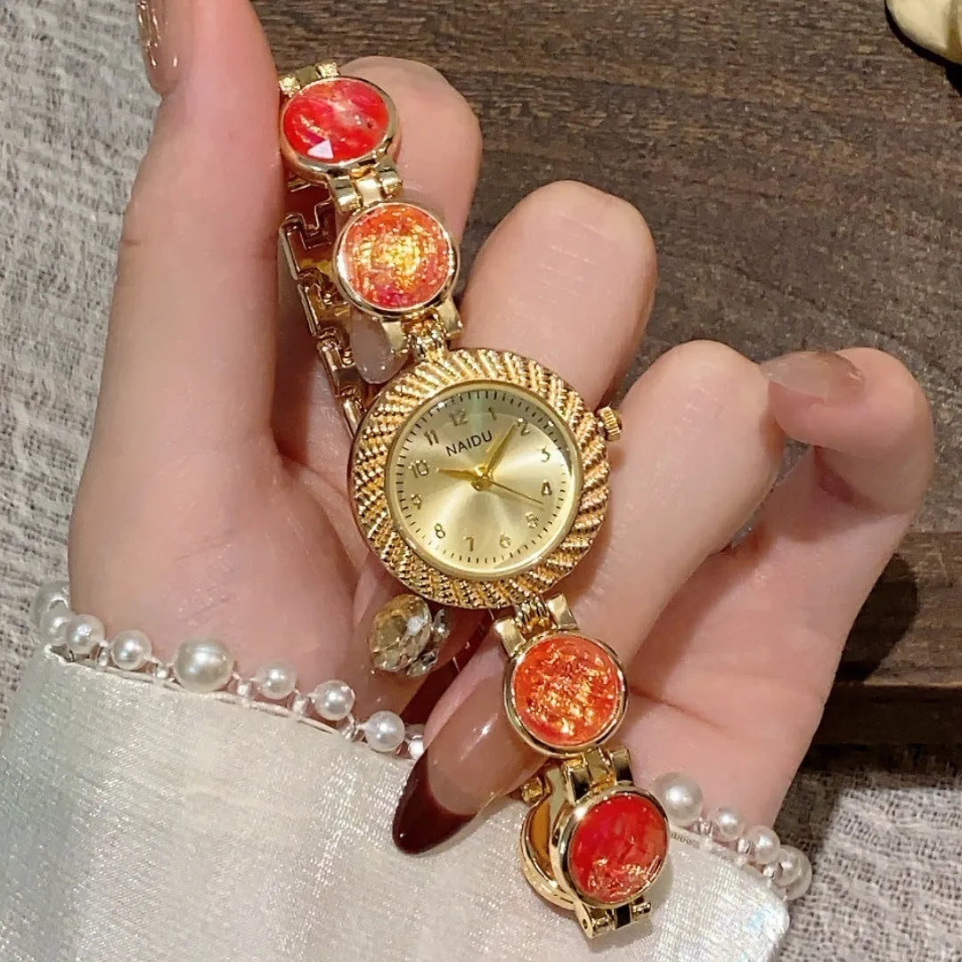 Women's quartz watch with 25mm round dial in zinc alloy case, showing spiral crown