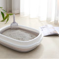 Semi-closed plastic cat litter box with scoop, S size, in grey colour
