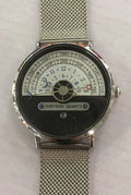 Men's silver sports watch with 40mm dial and stainless steel strap showing quartz movement display