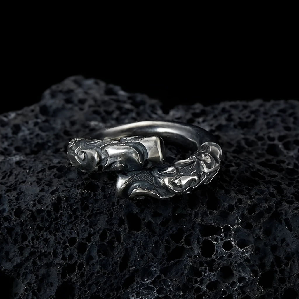 Retro Ruyi golden cudgel ring with adjustable opening, alloy, unisex geometric style