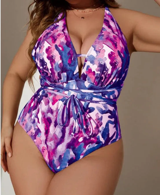 Purple solid colour women's halter swimsuit with briefs style for swimming sports