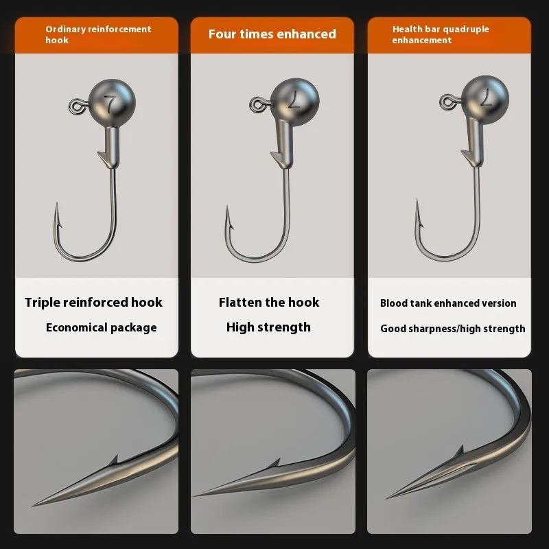 50-piece steel jig hook fishing set with three specification options and lead-headed model