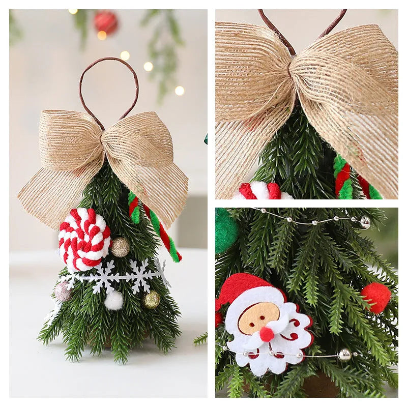 Mini Christmas tree ornament in red and white snowflake design on a tree branch