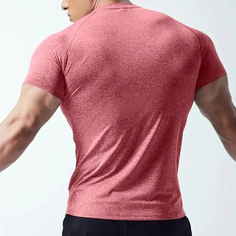 Men's black quick-dry running t-shirt with round neck and short sleeves