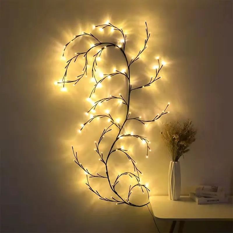 Flexible LED willow vine branch lights with warm white LEDs and birch texture for Christmas garland decoration