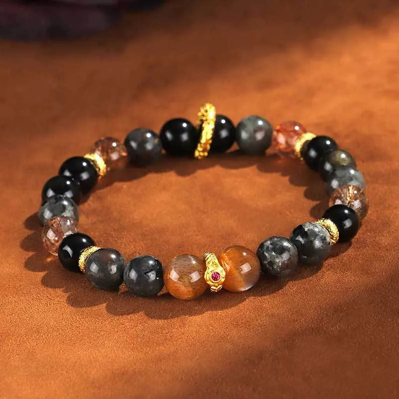 Handmade black sunstone flame stone Wukong couple bracelet for unisex wear