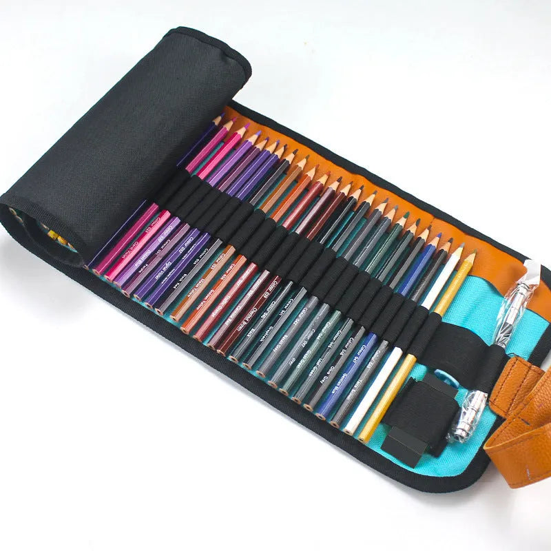 Set of 50 wooden coloured pencils for oily painting in wooden storage case