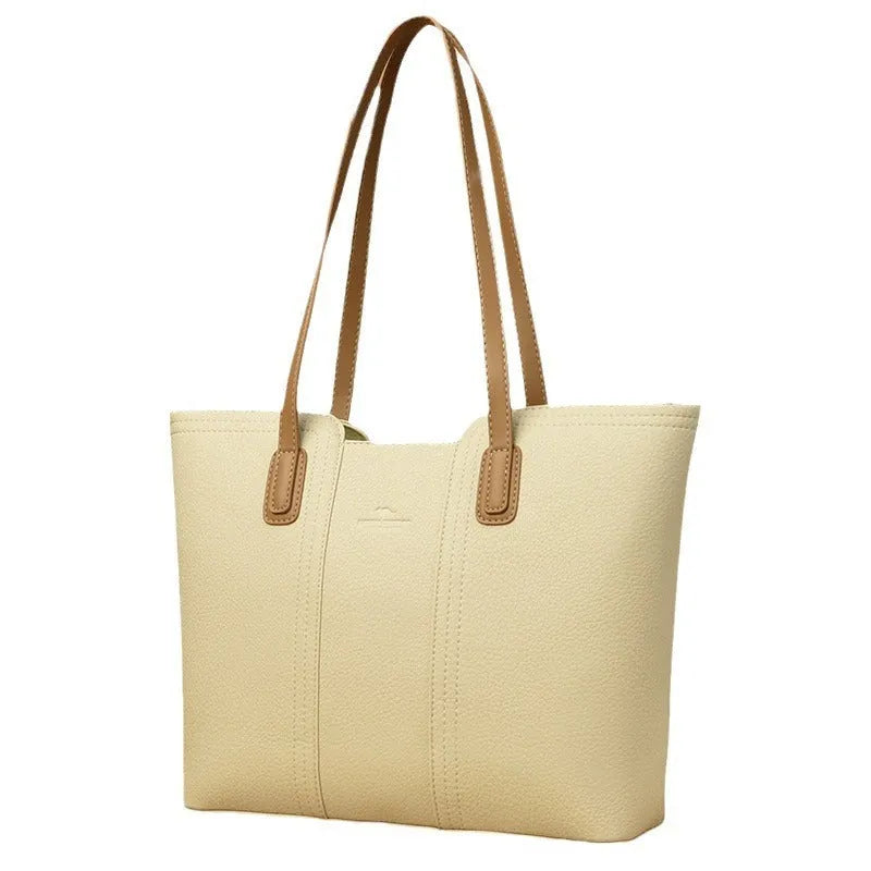Women's genuine leather shoulder bag in milky white with three-dimensional outer pocket and waterproof finish