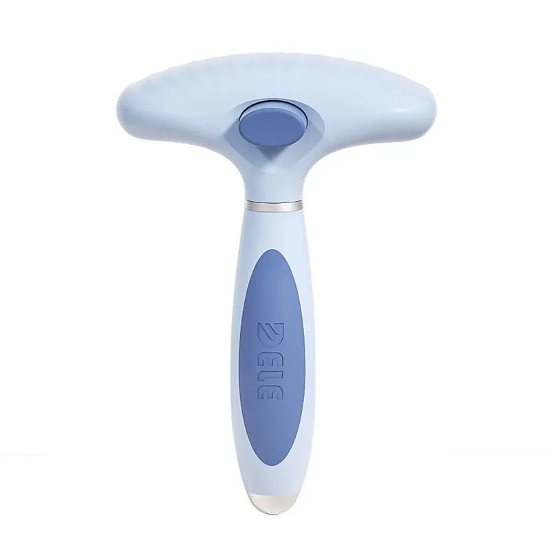 Azure blue and white double-row stainless steel dog grooming napping comb.