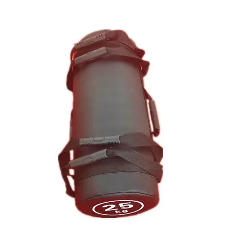Flat white PVC fitness training sandbag for weight lifting and strength exercises.