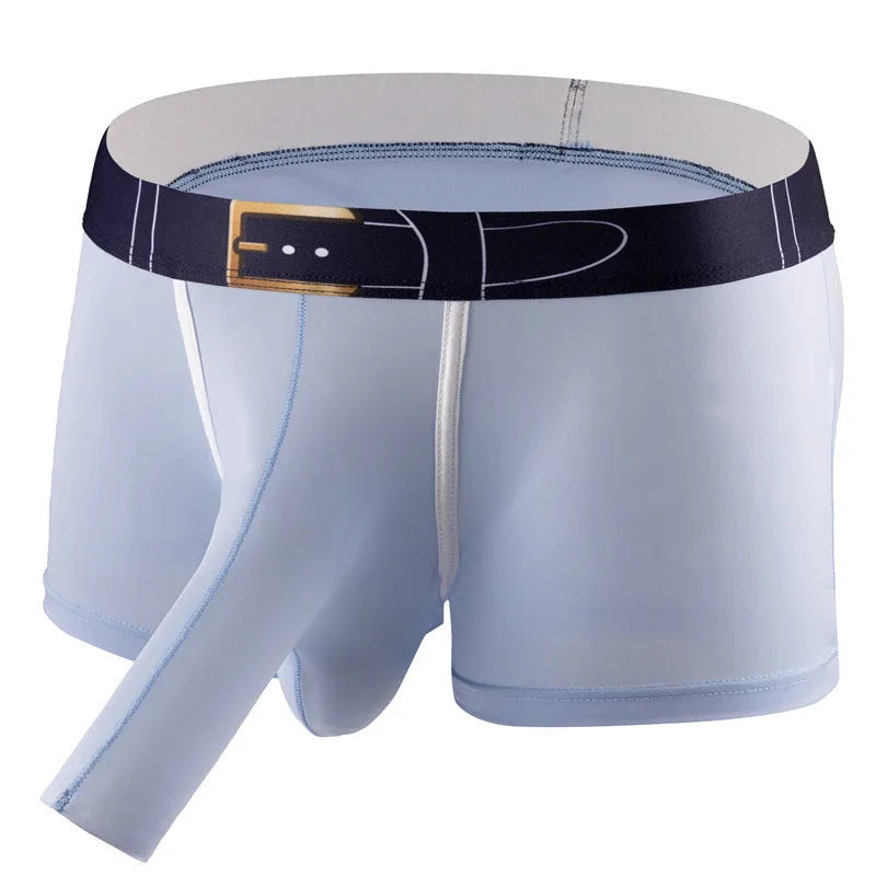 Men's solid colour ice silk boxer shorts showing mid-waist design in multiple colour options