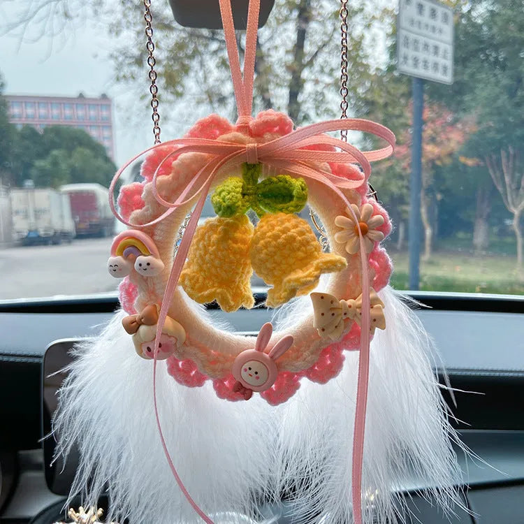 Woven wool bell orchid car pendant decoration in multiple colour options