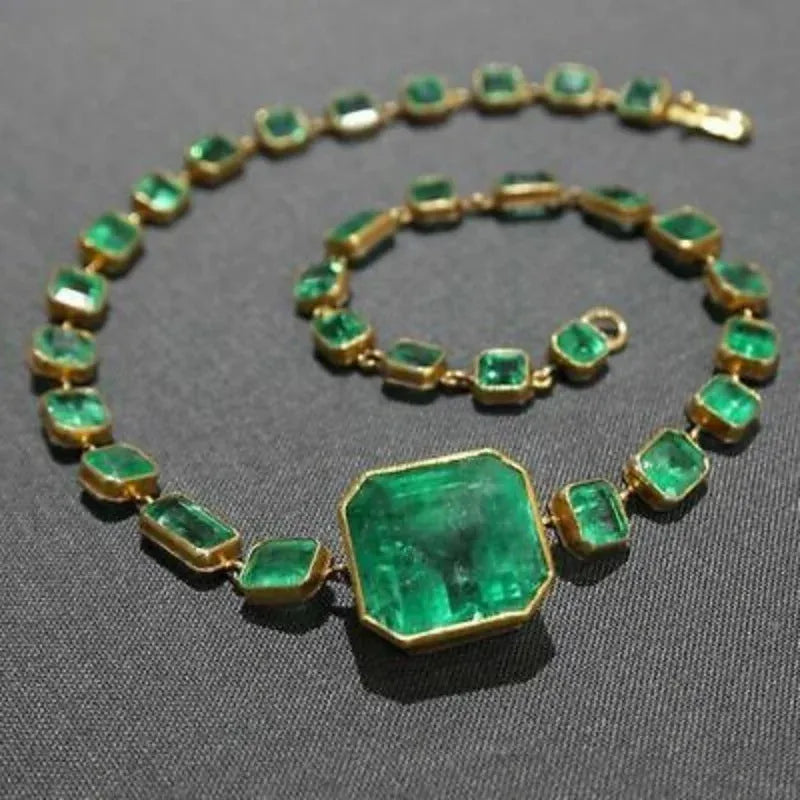 Light luxury square emerald zircon necklace 18K gold plated copper adjustable clavicle chain