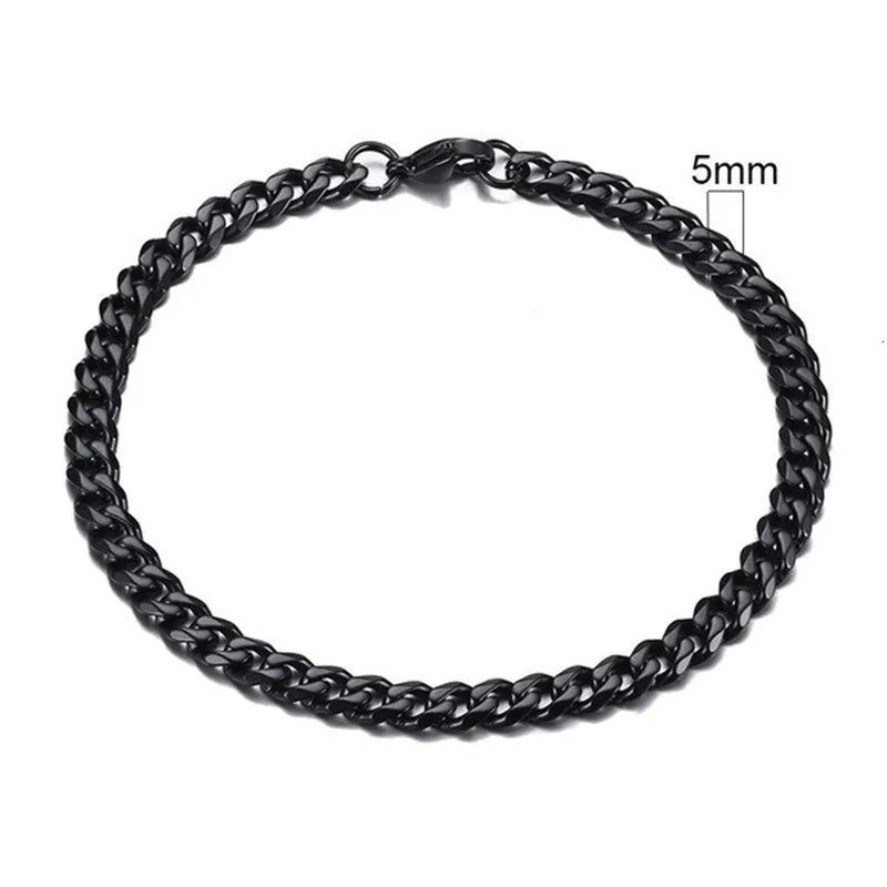 Gold six-sided Cuban link metal bracelet shown in various widths and colour options.