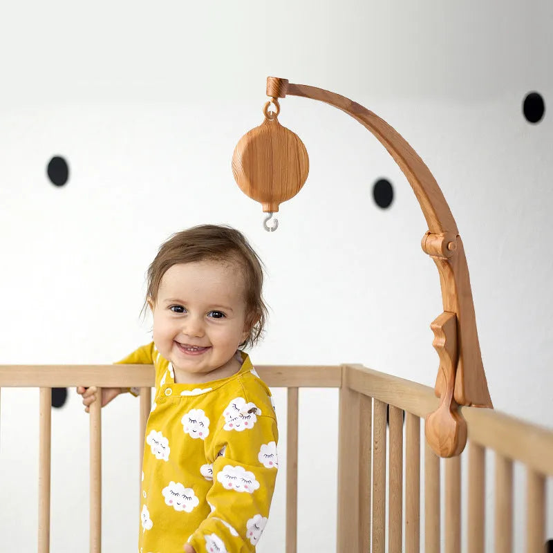 Newborn wood grain bracket music box bed bell in stand white colour for infant cot